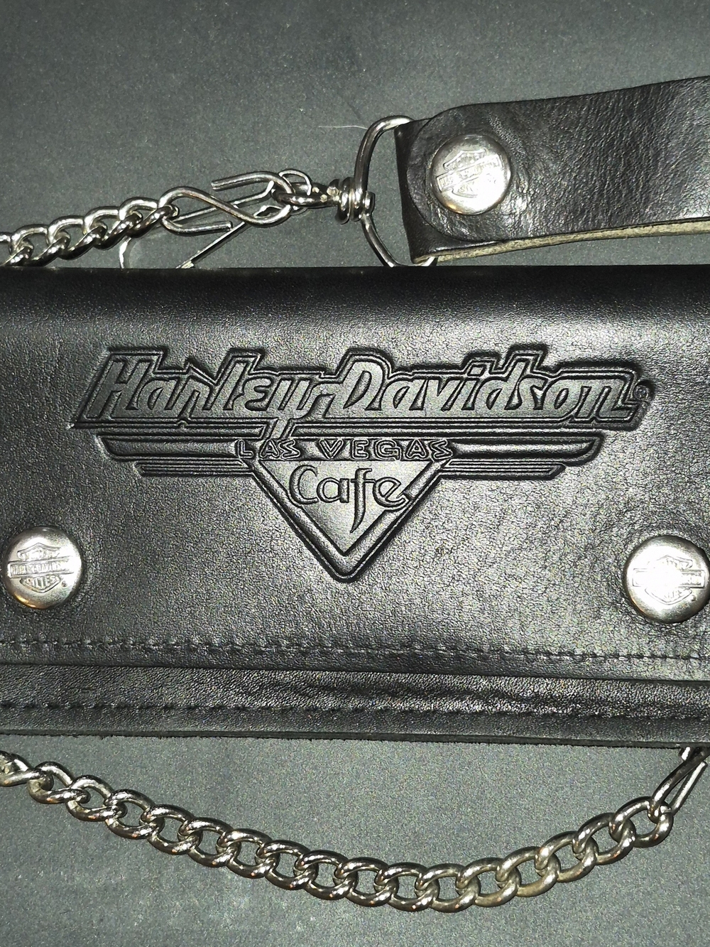 Vintage Harley-Davidson Black Leather Wallet with Chain - Las Vegas Cafe